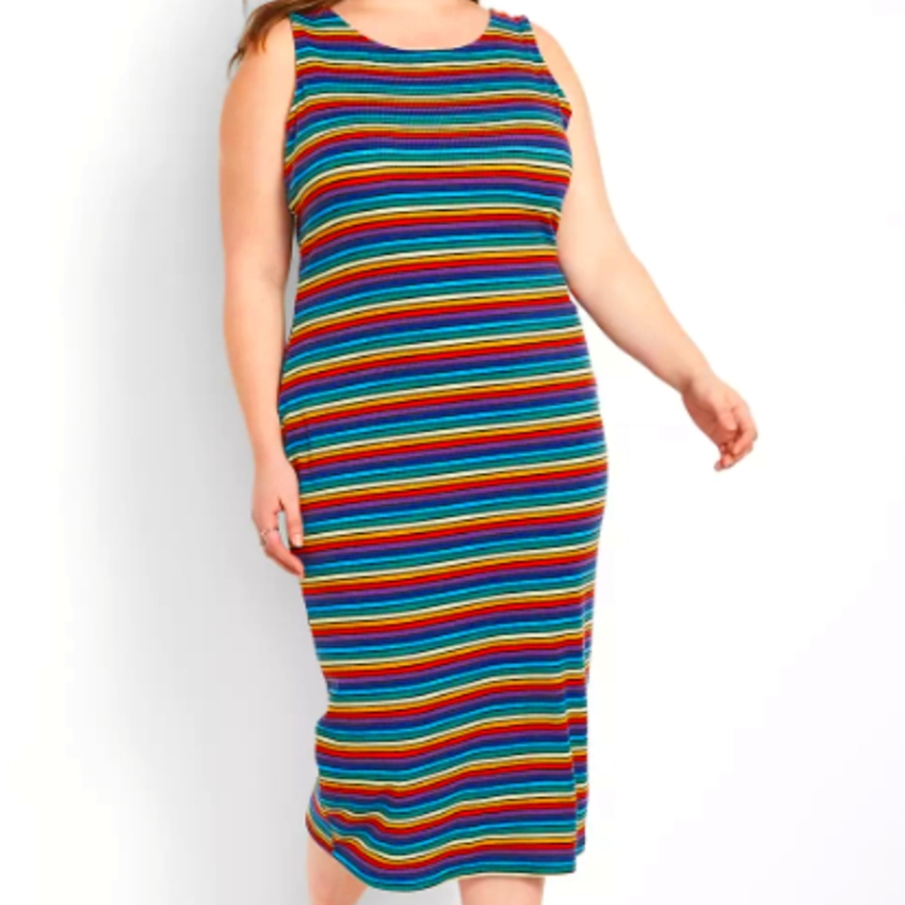 Lane Bryant bodycon rainbow striped dress size 10/12